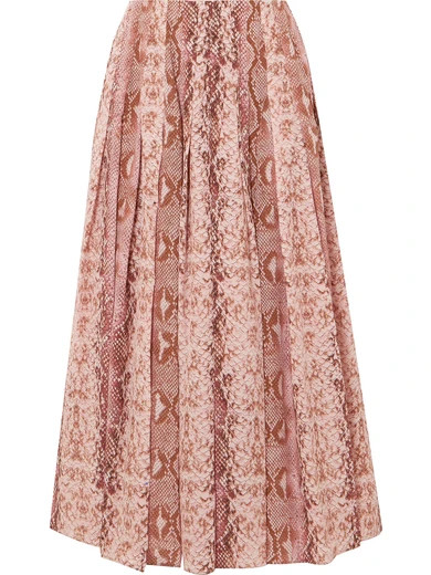 Emilia Wickstead - Richie Pleated Snake-print Silk Crepe De Chine Midi Skirt - Pink | NET-A-PORTER (UK & EU)