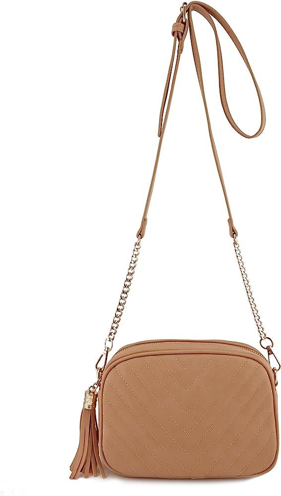Simple Shoulder Crossbody Bag With Metal Chain Strap And Tassel Top Zipper | Amazon (US)