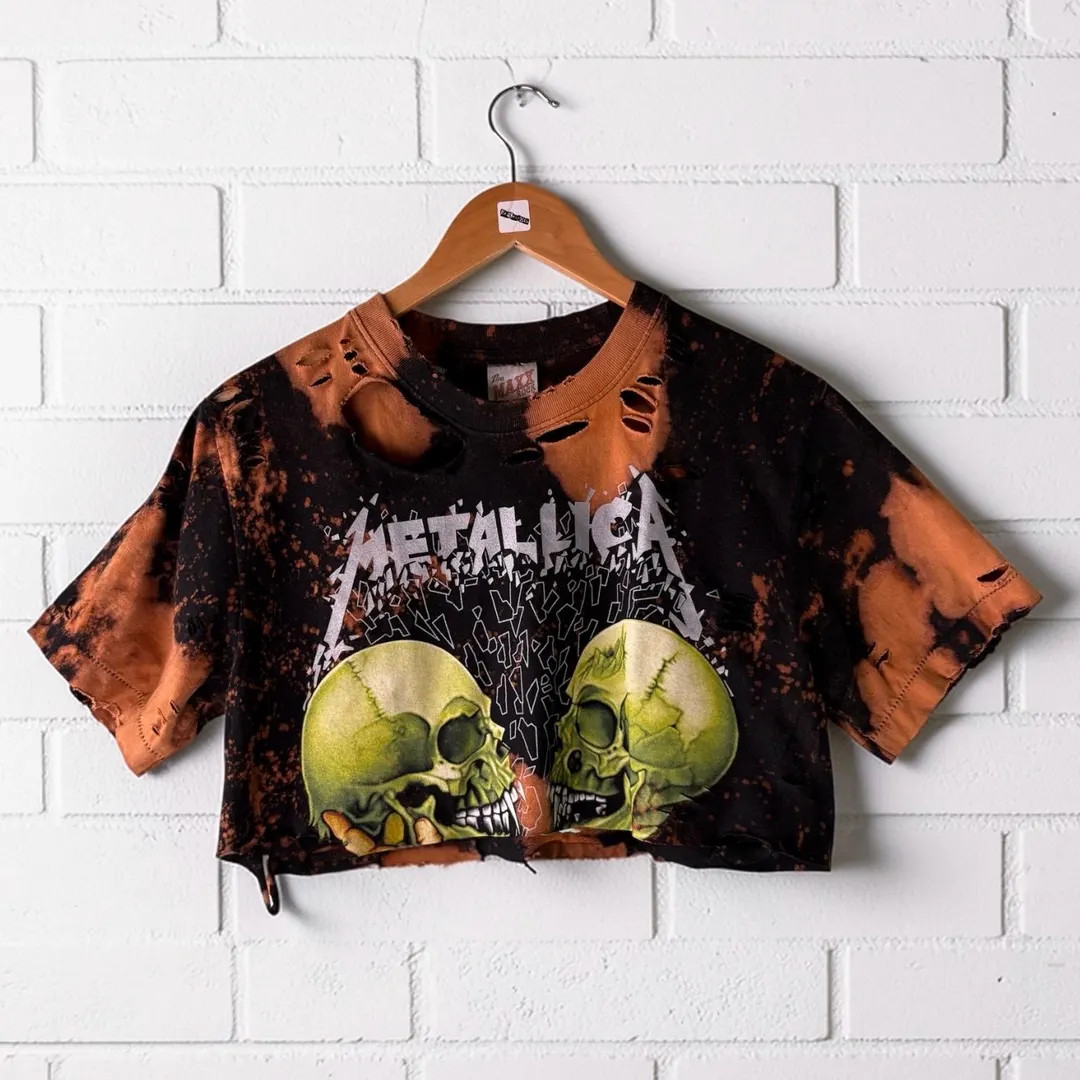 Metallica Bleached Shredded Cropped Band Shirt Tumblr Grunge Goth Thrashed Tee Alternative Alt Cl... | Etsy (US)