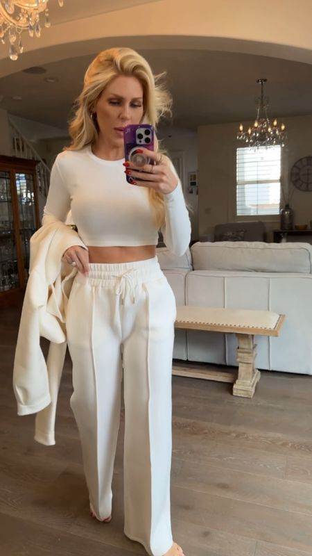 Loving this all cream look! And it’s so affordable! These pants and top are so buttery and soft and trust me you will be wearing this all the time! 

I got everything in a small for reference and I am 5’6 and it fits perfect!  

The material is like suba material but it’s not super heavy or thick which I love! 

#LTKSeasonal #LTKVideo #LTKfindsunder100