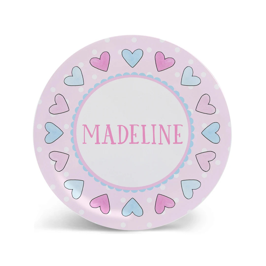 Valentine Personalized Kids Plate Kid Personalized Plate Gift Girl | Hearts in Pink & Blue | Plat... | Etsy (US)