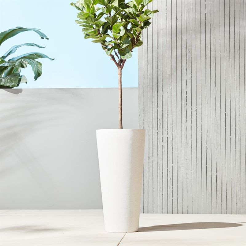 Shore Modern White Stone Outdoor Planter Tall + Reviews | CB2 | CB2