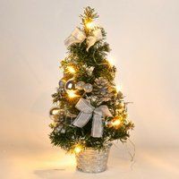 Small Christmas Tree with Lights, Mini Desktop Decoration Tree for Home Commercial Bar (Silver) | ManoMano UK