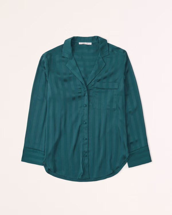 Satin Jacquard Sleep Button-Down | Abercrombie & Fitch (US)