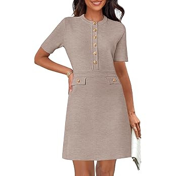 MEROKEETY Women's Summer Bodycon Sweater Dress Business Casual Outfis Short Sleeve Knit Button Fo... | Amazon (US)