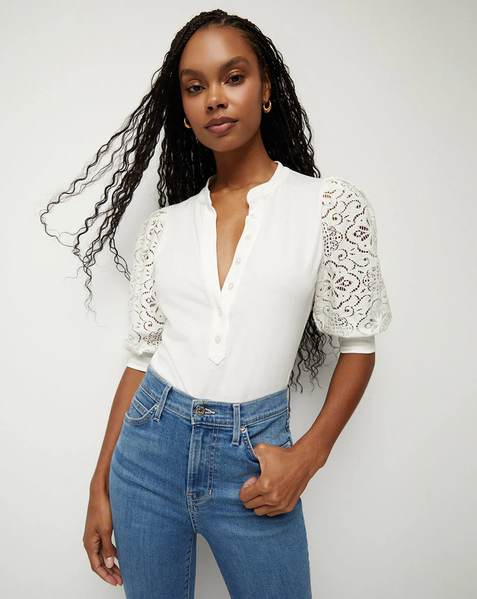 Coralee Lace Puff-Sleeve Tee | Veronica Beard