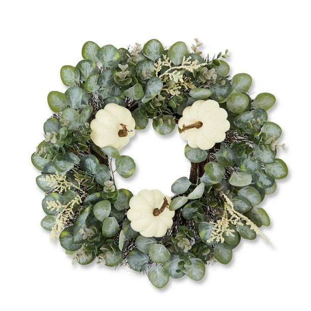 Harvest Eucalyptus and Cream Pumpkin Wreath Decoration, 24 in Dia, Way to Celebrate - Walmart.com | Walmart (US)