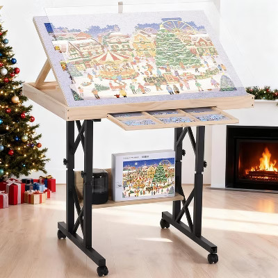 FUNTOK Adjustable Jigsaw Puzzle Table 1500Pcs with Wheels, Drawers & Felt Surface | Target