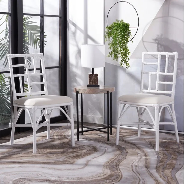 Safavieh Christine Glam Accent Chair w/Cushion, White, Set of 2 | Walmart (US)