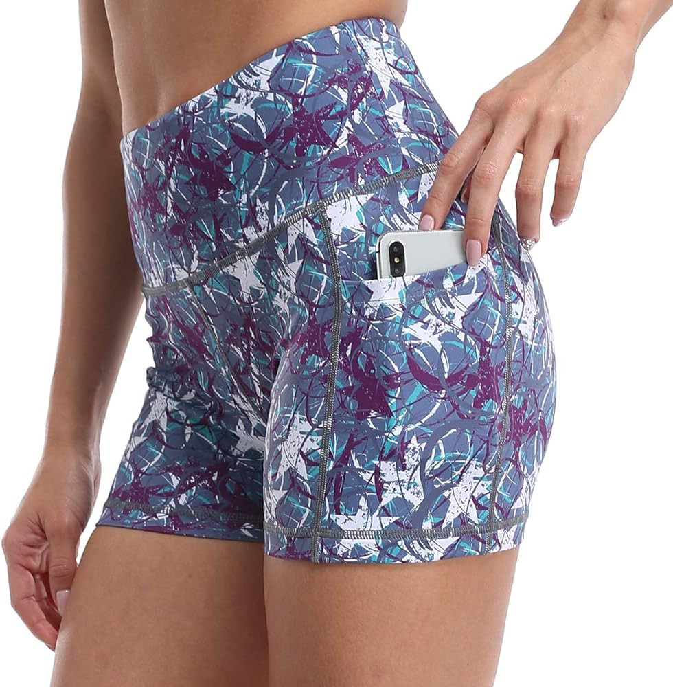 RAYPOSE Workout High Waist Yoga Print Shorts for Women Exercise Running Gym Bike Short Side Pocke... | Amazon (US)