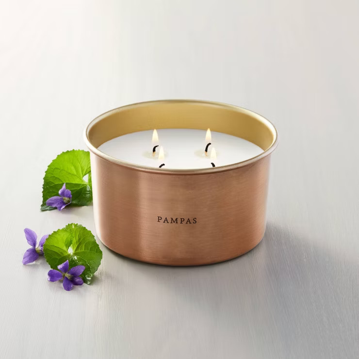 Lidded Metal Pampas 4-Wick Jar Candle Brass Finish 20oz - Hearth & Hand™ with Magnolia | Target