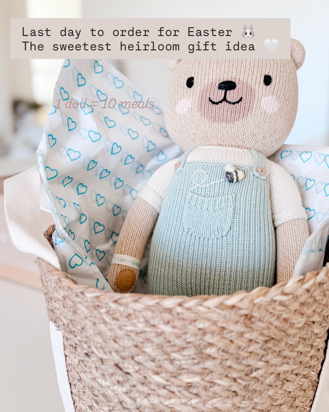 The sweetest Easter gift idea 🤍 This cuddle + kind doll is one of those keepsake pieces that feels so special — beautifully made, soft, and meaningful. Each doll provides 10 meals to children in need, which makes it even more special for gifting. The cutest Easter basket ideas  Today is the last day to order for Easter delivery, so if you’ve been thinking about it, now is the time. I styled it in a simple basket for an easy Easter idea, but it would also be so cute in a nursery or child’s room. Follow me on LTK for daily home decor, gift ideas & Amazon finds.

#LTKKids #LTKmomlife