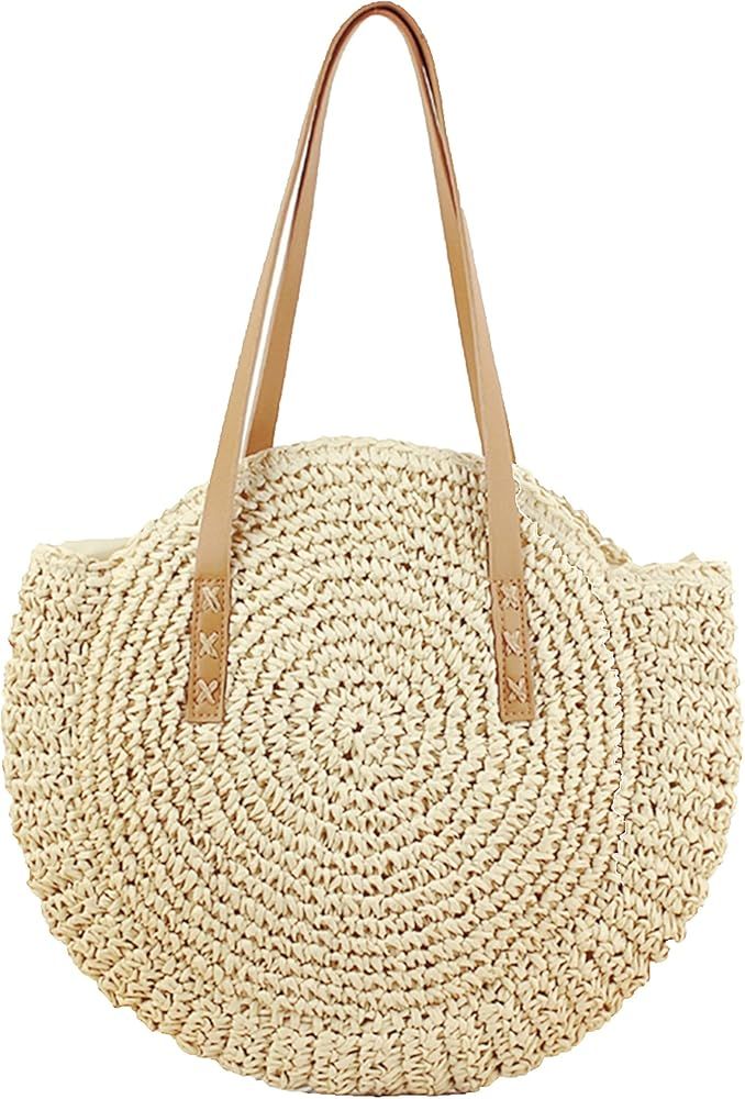 Straw Handbags Women Handwoven Round Corn Straw Bags Natural Chic Hand Large Summer Beach Tote Woven | Amazon (US)