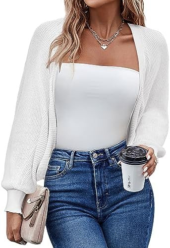 HOTOUCH Women's Cardigan Shrugs Long Batwing Sleeve Knitted Cropped Bolero Open Front Casual Eleg... | Amazon (US)