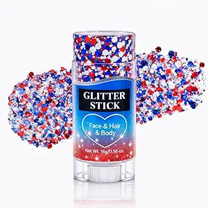 4th of July Red White & Blue Glitter Stick – Patriotic Face, Hair & Body Glitter for Independen... | Amazon (US)