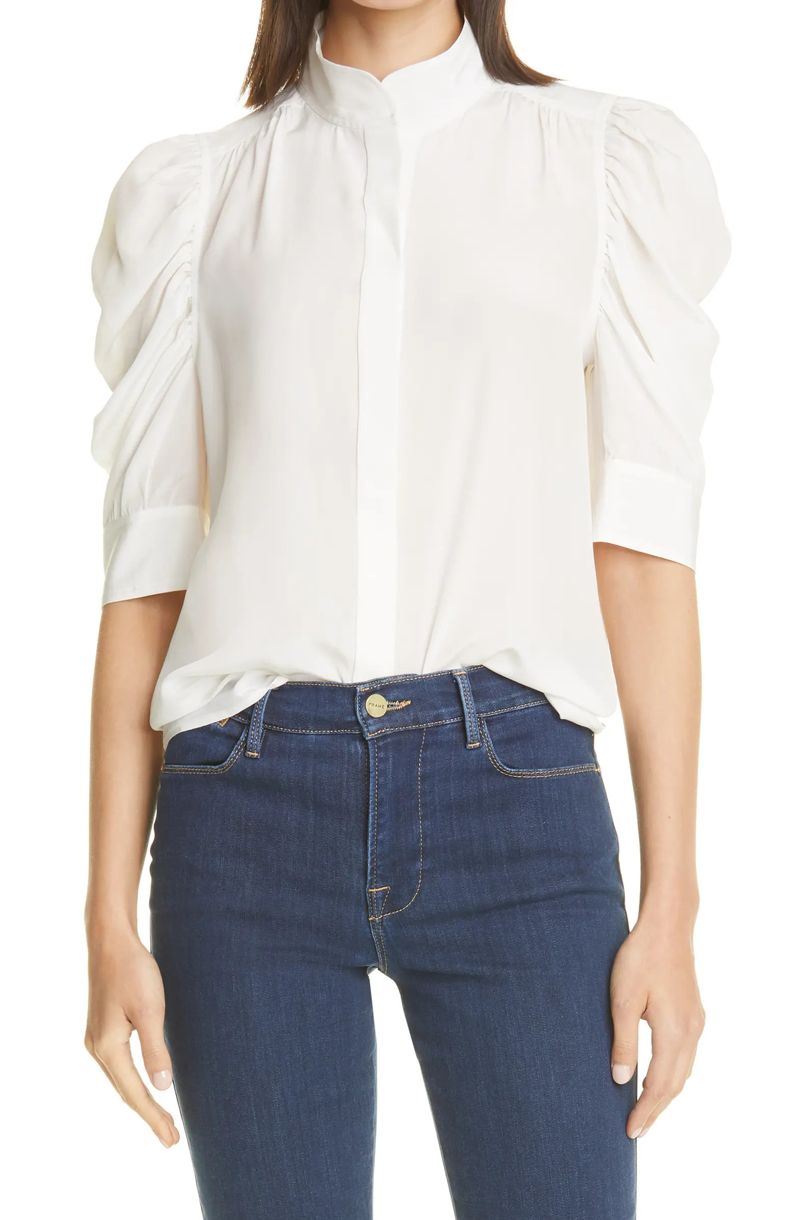 FRAME Gillian Puff Sleeve Silk Blouse | Nordstromrack | Nordstrom Rack