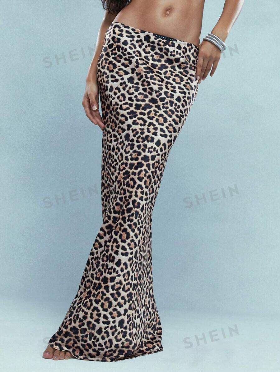 MISSGUIDED Leopard Print Satin Low Rise Fish Cut Hem Maxi Skirt | SHEIN