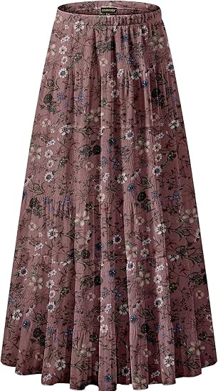 NASHALYLY Women's Chiffon Elastic High Waist Pleated A-Line Flared Maxi Skirts | Amazon (US)