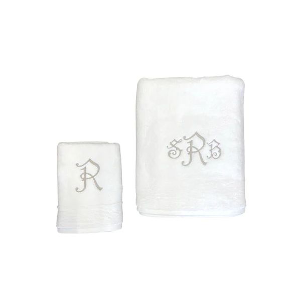 Monogrammed White Cotton Bath and Hand Towels | Fig and Dove