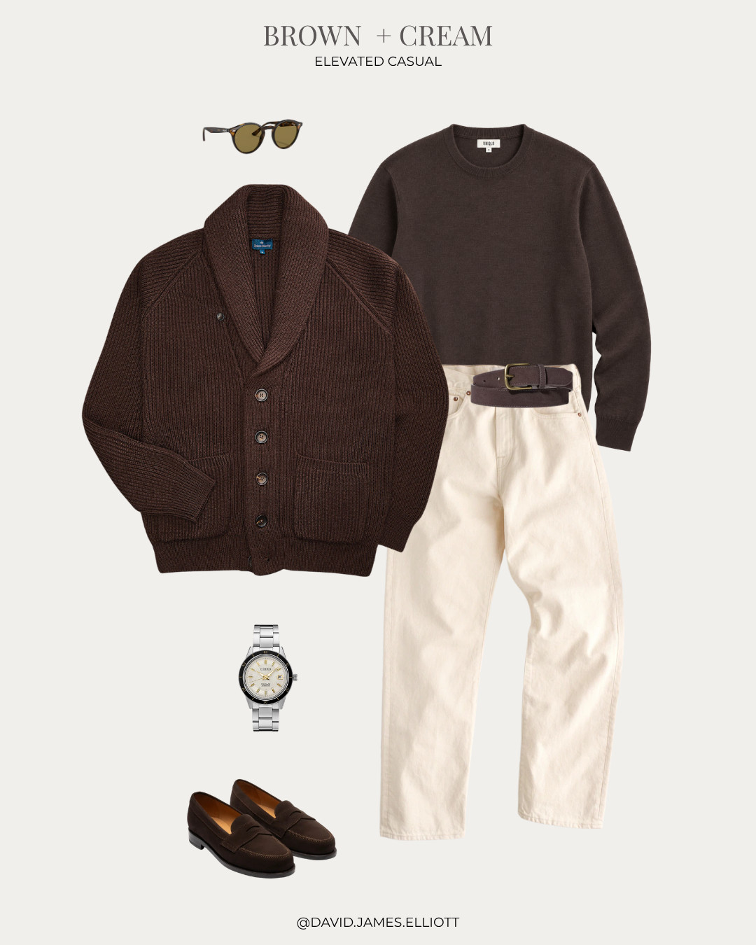 Brown and Cream elevated casual outfit perfect for fall. 

Cardigan is Spier & Mackay, loafers are Morjas Ivy Loafers.  

 #LTKMens