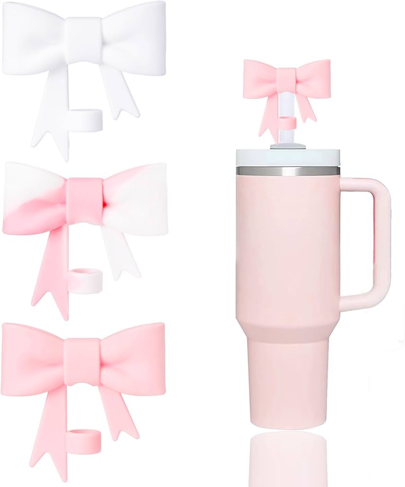 Classic Pink Bow Straw Covers Cap Toppers Compatible with Stanley 30&40 oz Tumbler Cups,Reusable ... | Amazon (US)