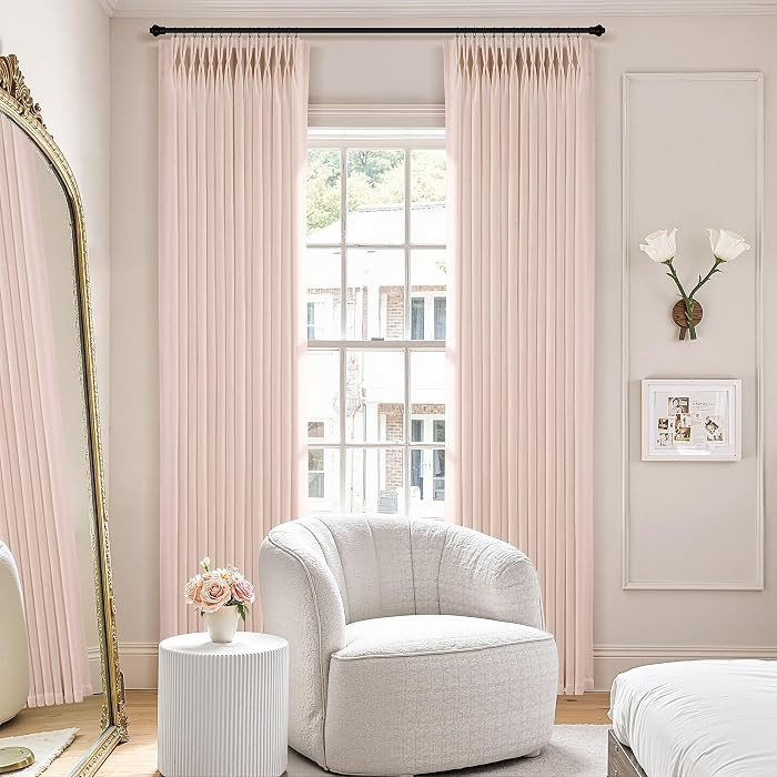 Light Pink Linen Curtains Pinch Pleated 96 Inch Length 2 Panels for Nursery Baby Girls Bedroom Se... | Amazon (US)
