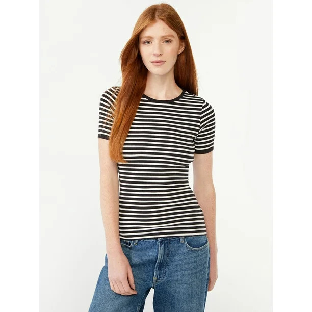 Free Assembly Women's Ribbed Crewneck Tee with Short Sleeves, Sizes XS-XXXL | Walmart (US)