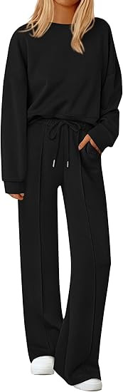 PRETTYGARDEN 2 Piece Sets For Women Fall Trendy Long Sleeve Sweatshirt Wide Leg Pants Loungewear ... | Amazon (US)