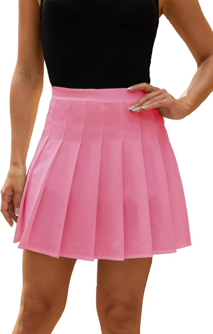 HERBATOMIA Women’s Pleated Tennis Skirt Mini School Uniform High Waist Stretchy Lining Shorts B... | Amazon (US)