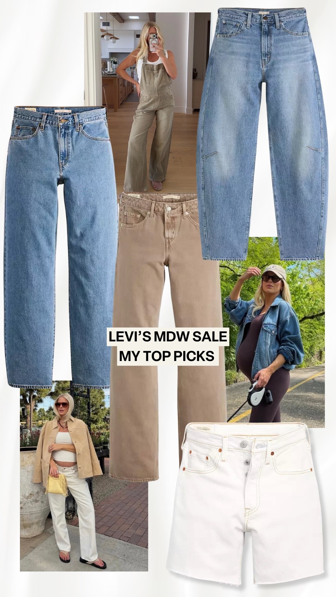 Levi’s MDW Sale - 30% off site wide! I’m wearing medium in overalls, medium in jacket, 31 in jeans (sized up in all for pregnancy)! #kathleenpost