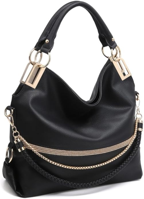 Dasein Women's Large Hobo Bag with Rhinestone Accents Vegan Leather Tote Purse Shoulder Handbag f... | Amazon (US)