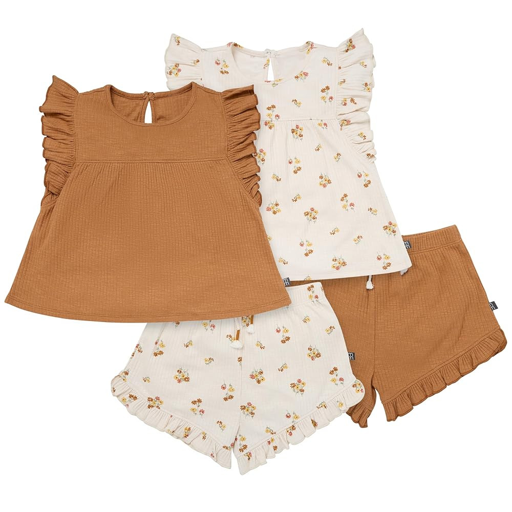 Modern Moments by Gerber Baby Girls 4-piece Set (2 Flutter Sleeve Top & 2 Ruffle Wide Leg Short) | Amazon (US)
