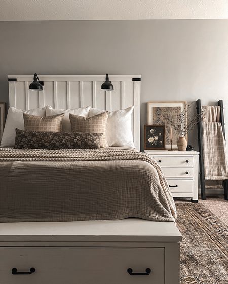 Bedroom | Neutral Bedding | Nightstand Styling | Area Rug | Decorative Pillows

#LTKstyletip #LTKhome
