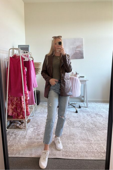 How to style a brown leather blazer ✨ Here’s an elevated casual faux leather blazer outfit.

Abercrombie blazer - wearing an XXS, I sized down one so the sleeves wouldn’t be too long!

VICI Ankle straight jeans - love these light wash high waisted jeans, wearing a 24.

Abercrombie bodysuit - size XS true to size 

#falloutfit #elevatedcasualoutfit #brownleatherblazer Abercrombie outfits, Abercrombie blazer, casual fall outfit, date night outfit, fall date night outfit, ankle straight jeans outfit, blazer outfit, leather blazer outfit



#LTKstyletip #LTKSeasonal #LTKHoliday