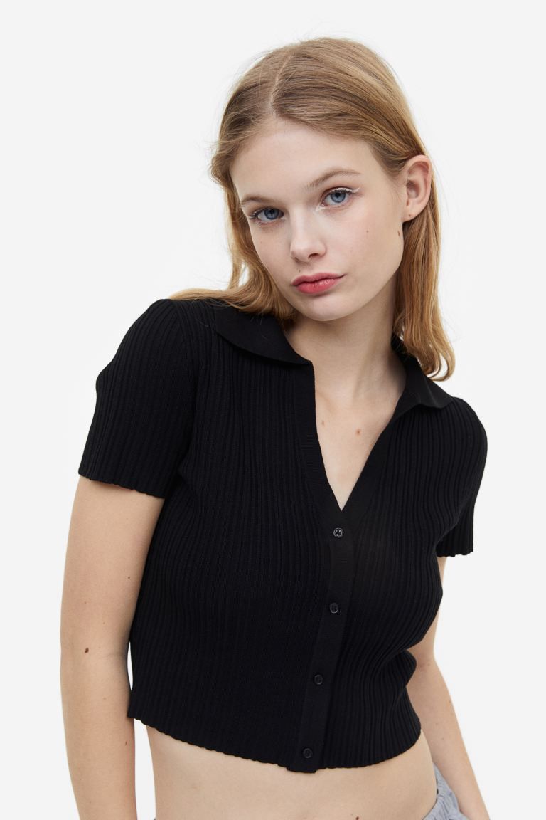 Rib-knit Top with Collar | H&M (US)