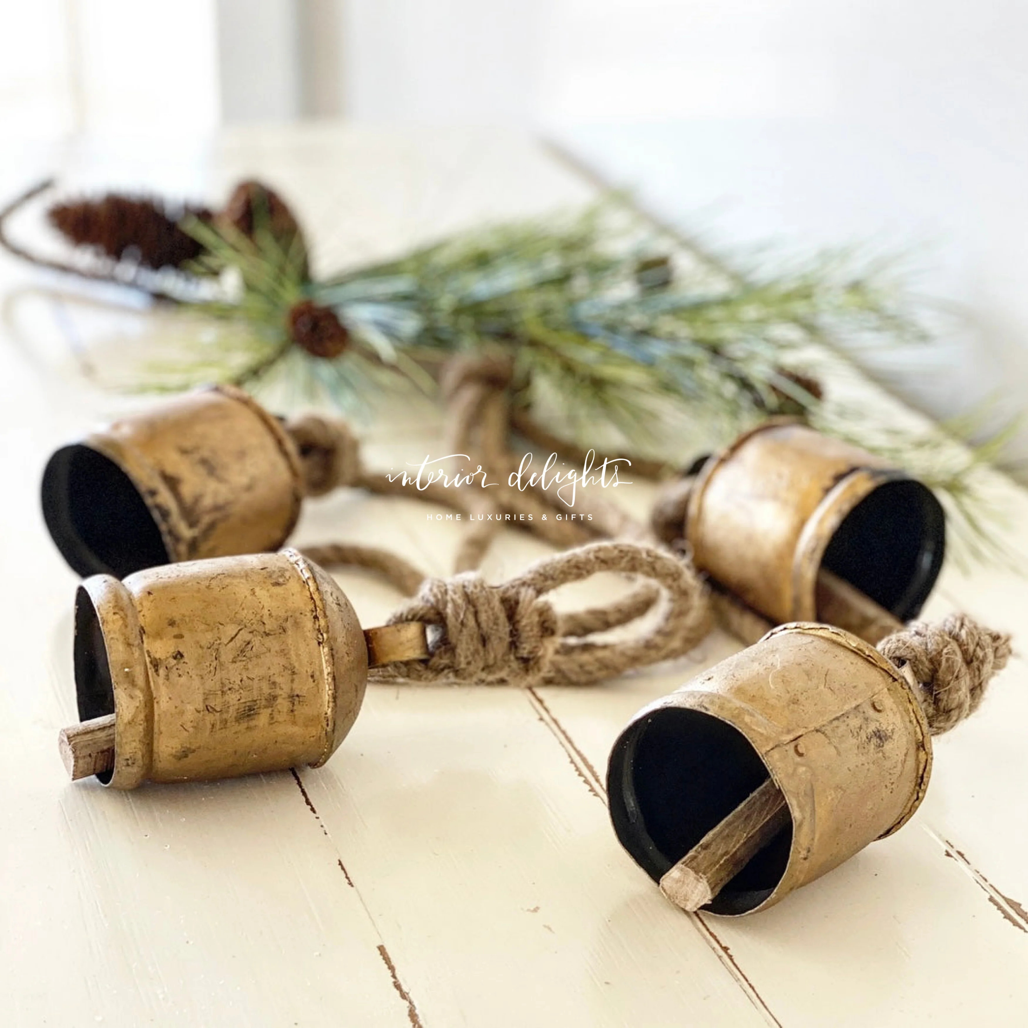 4 Rustic Iron Bells on Rope | Interior Delights
