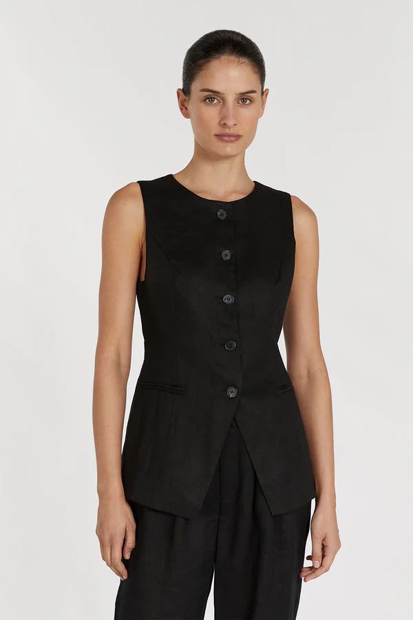 ALESSIA BLACK LINEN VEST | DISSH