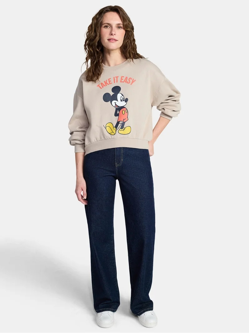 Disney Mickey Mouse Women's Cropped Boxy Graphic Sweatshirt, Sizes XXS-XXL | Walmart (US)