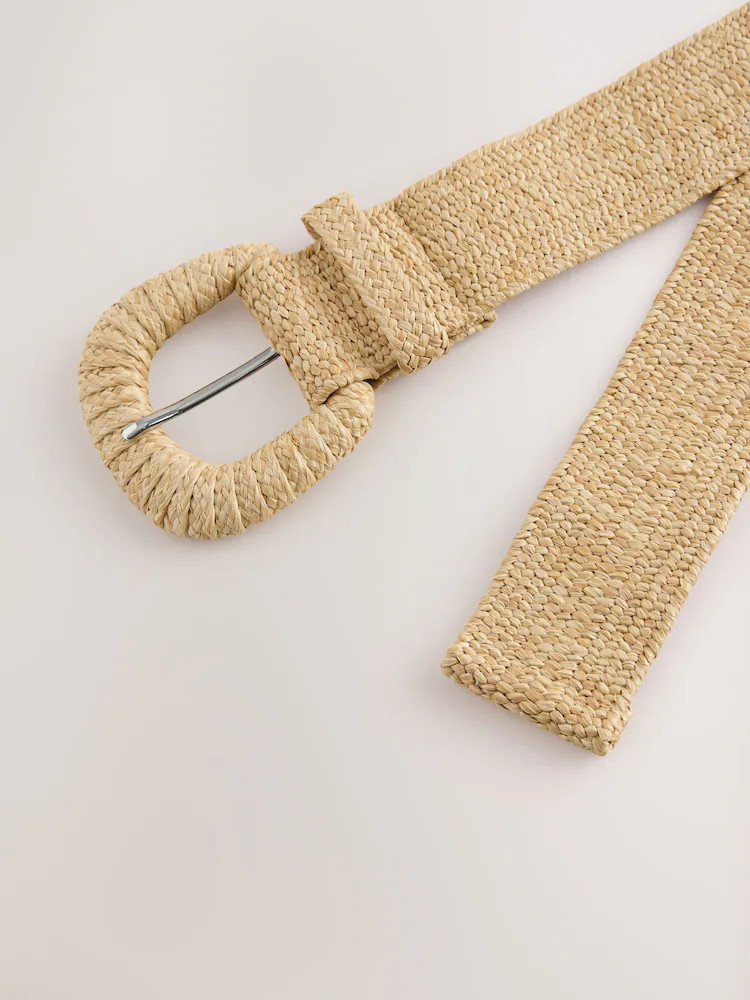 Neutral Wide Raffia Effect Belt | Next US