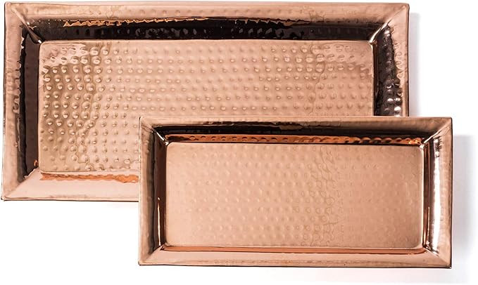 Colleta Home Hammered Copper Tray – Set of 2, Serving Platter 16x8 Inch, Rectangular Dish 12x6 ... | Amazon (US)
