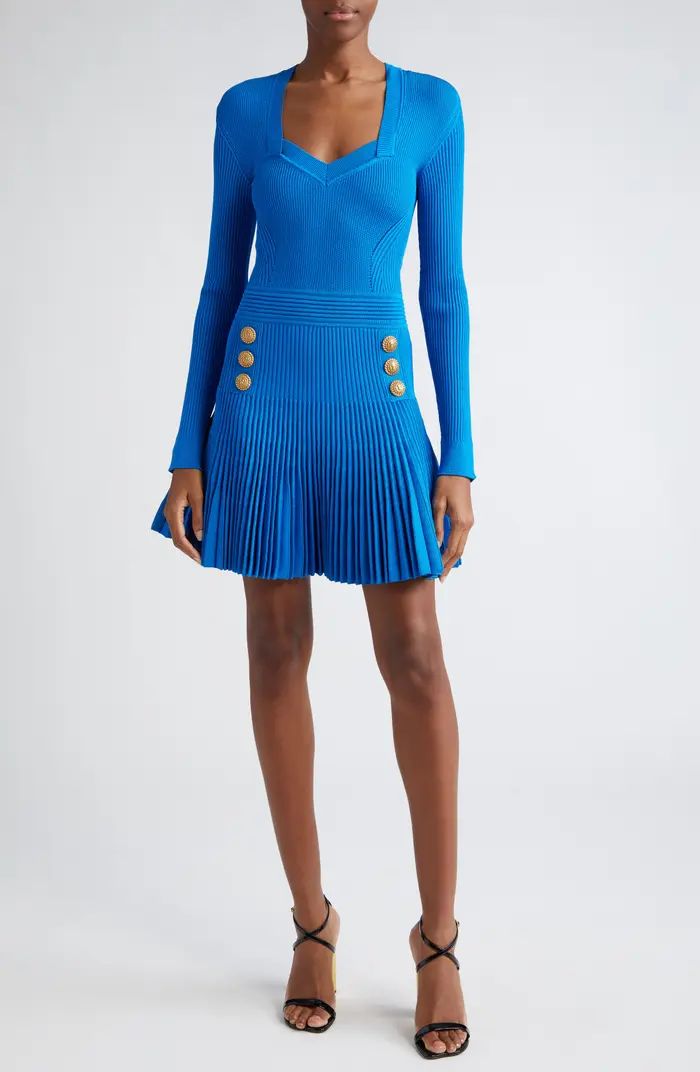 6-Button Long Sleeve Knit Fit & Flare Minidress | Nordstrom