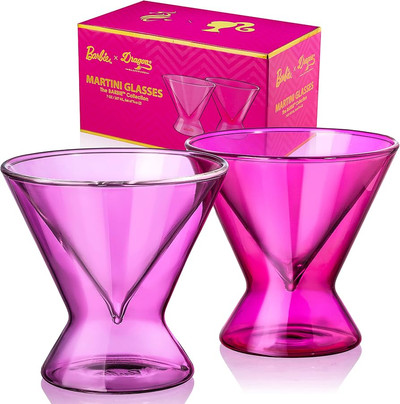 Dragon Glassware x Barbie Martini Glasses, Stemless Pink and Magenta Double Wall Insulated Cockta...