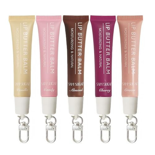 SAM SUGAR 5pcs Lip Balm with Keychain Hydrating Tinted Lip Gloss, Moisturizing Lip Butter Balm with Natural Shine, Non-Sticky Lip Care for Dry Lips | Amazon (US)