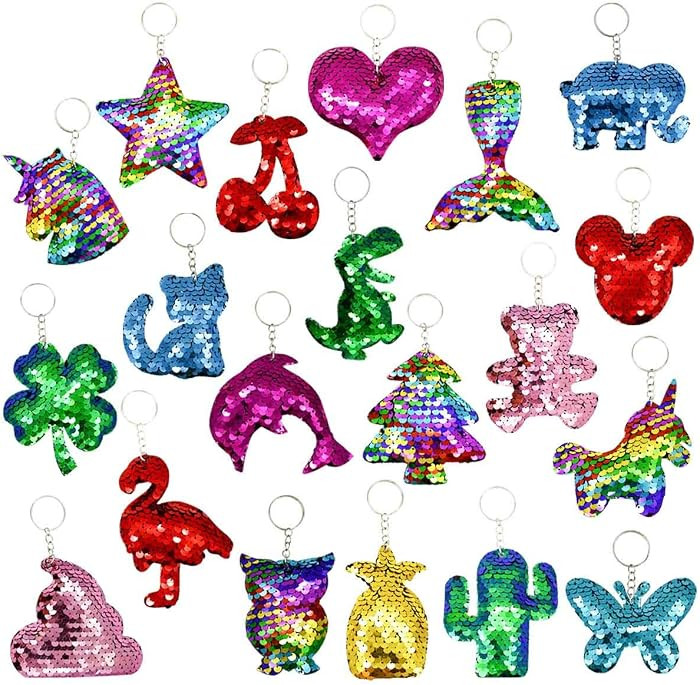 TTSAM 20 Pieces Reversible Mermaid Sequin Keychain Glitter Flip Sequin Keychains Animal Shape Seq... | Amazon (US)