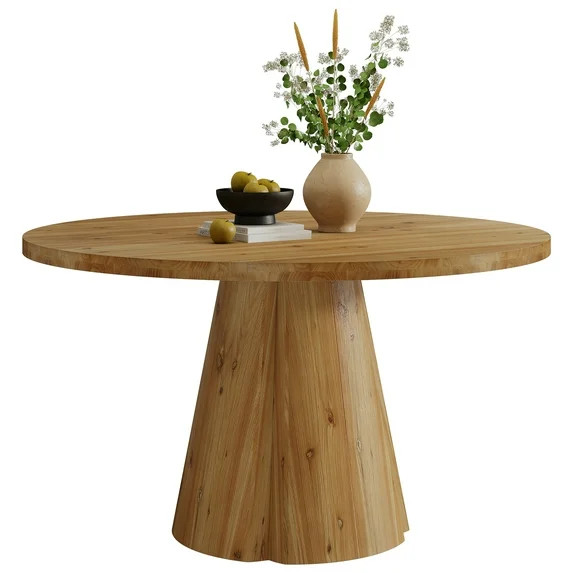 Tribesigns 47.24-Inch Solid Wood Dining Table, Farmhouse Round Kitchen Table with Wooden Pedestal... | Walmart (US)