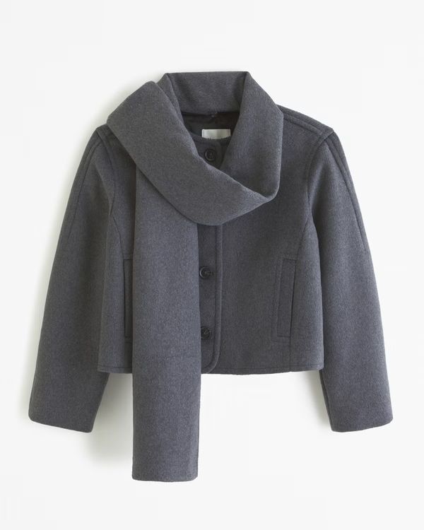 Removable Scarf Double-Cloth Wool-Blend Jacket | Abercrombie & Fitch (US)