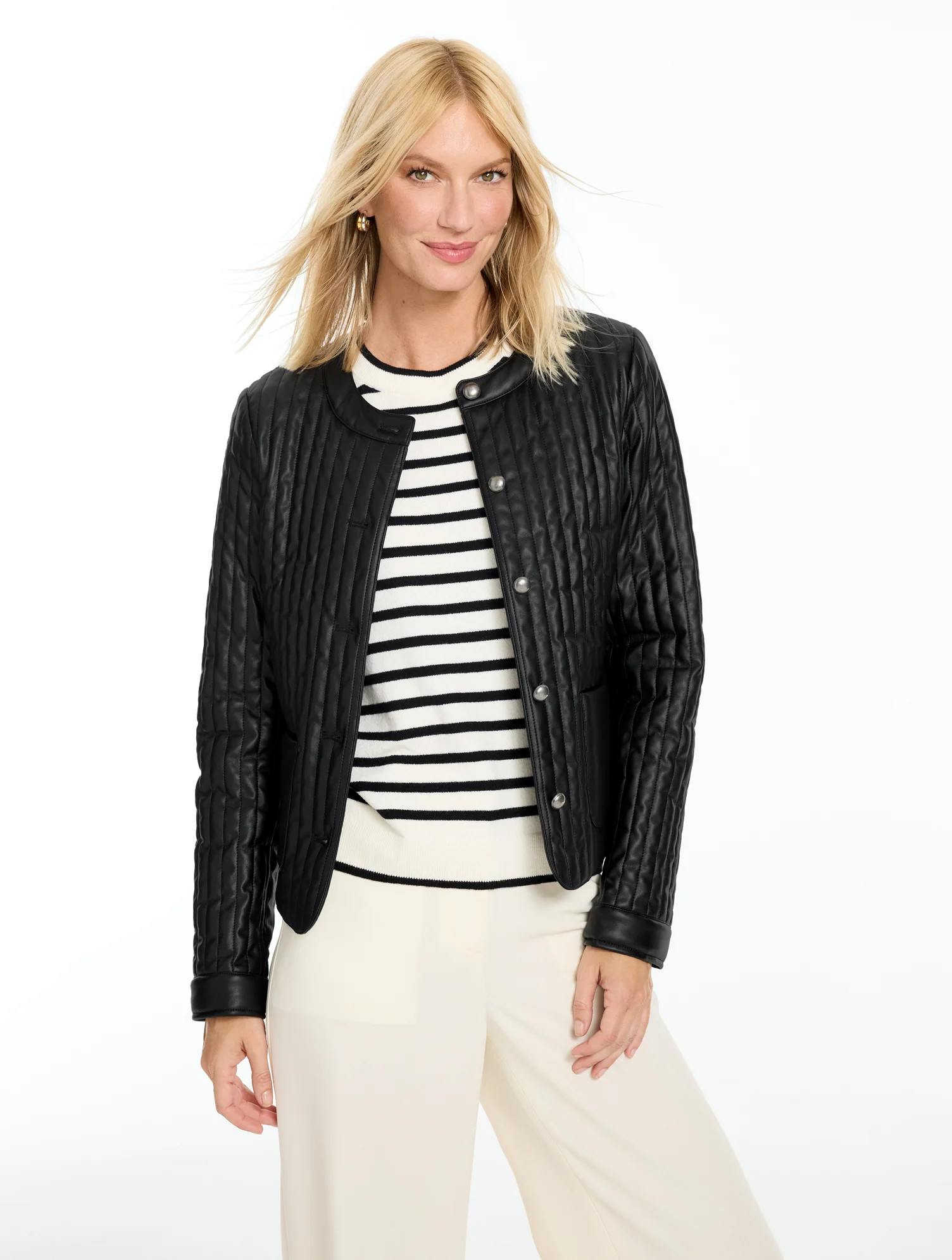 Petite - Quilted Faux Leather Jacket - Black - XL Talbots | Talbots