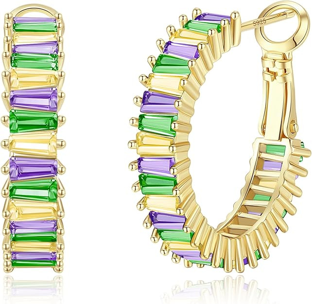 Trendy CZ Gold Hoop Earrings for Women, Lightweight Chunky Silver Earrings for Women 14K Real Gol... | Amazon (US)