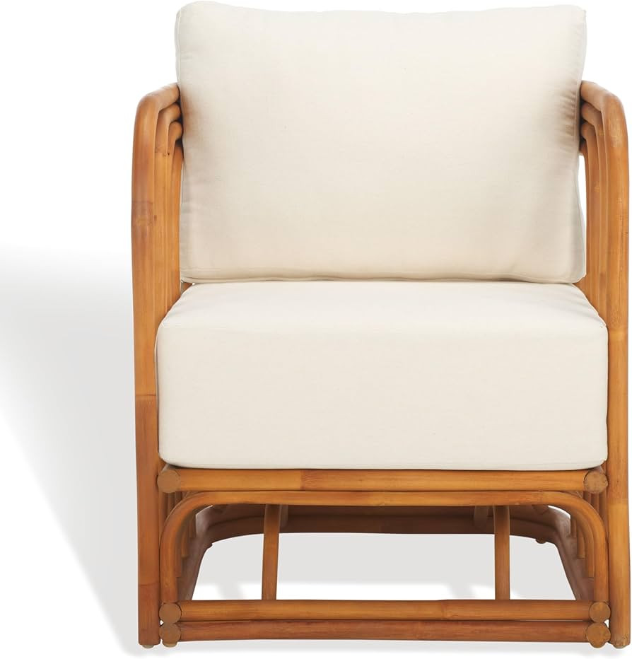 SAFAVIEH Couture Collection Harlowe Tropical Coastal Natural Rattan/White Linen Cushion Accent Ch... | Amazon (US)