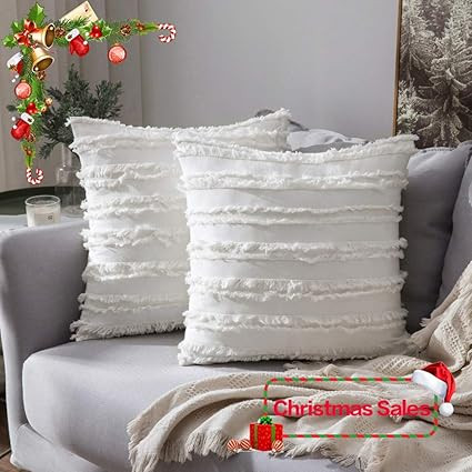 MIULEE Set of 2 Christmas Decorative Boho Throw Pillow Covers Cotton Linen Striped Jacquard Patte... | Amazon (US)